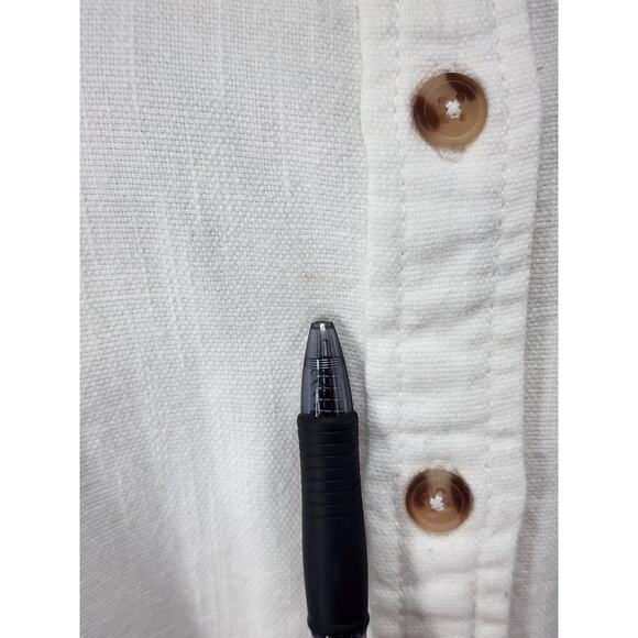 Pilcro Shirt Womens Medium White Cotton Linen Embroidered Button Up Boho Floral - Picture 9 of 16